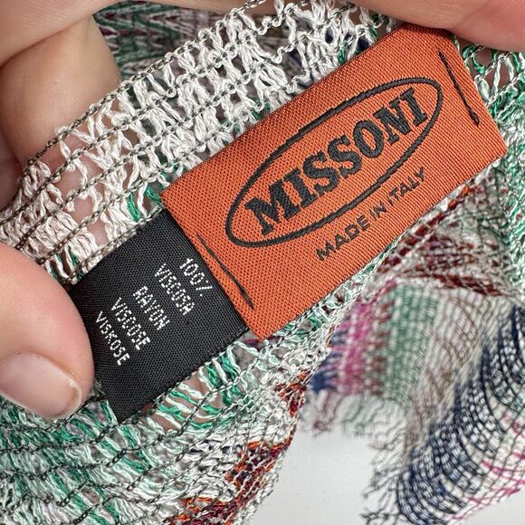 Missoni Signature Zigzag Chevron Knitted Scarf Multicolor 70" x 30" Fringe Italy - Picture 7 of 8